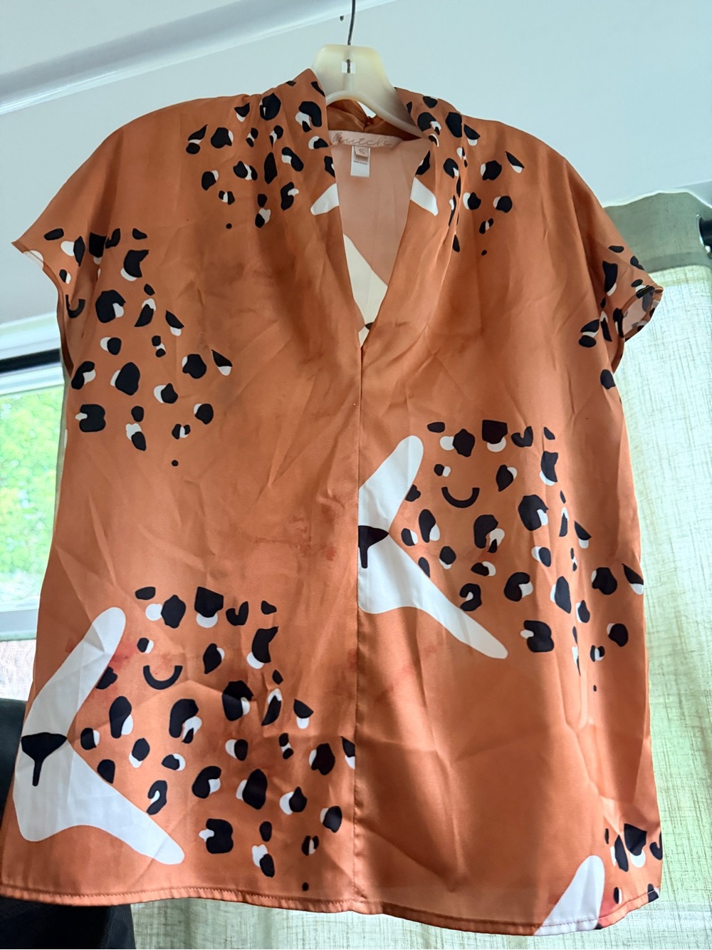 Hutch Rust Animal Print Short Sleeve Blouse with Black & White Accents